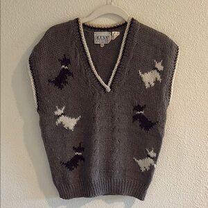 Russ Gray Knit Sweater Vest with Black and White Scottie Dog Motif